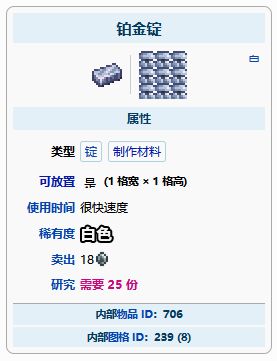 泰拉瑞亚铂金锭怎么合成 铂金锭有什么用