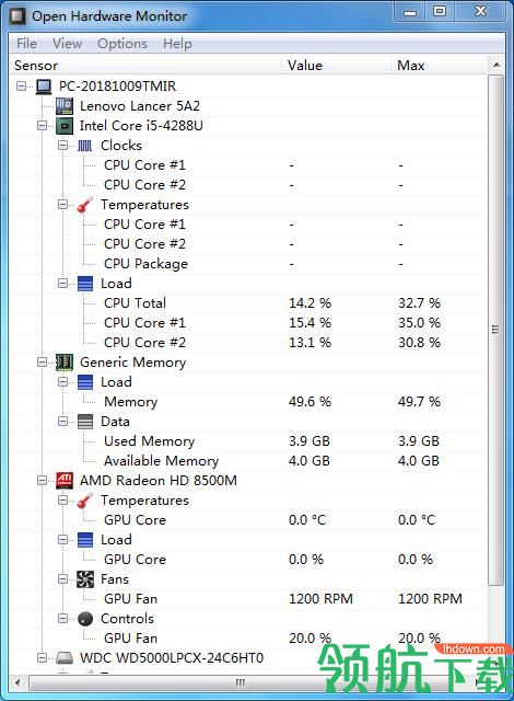 OpenHardwareMonitor硬件温度监控绿色版