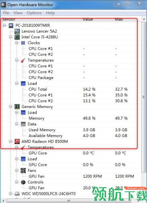 OpenHardwareMonitor硬件温度监控绿色版