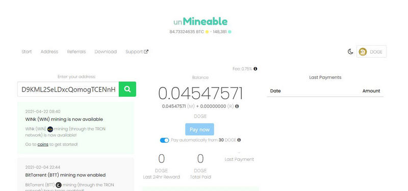 unMineable挖狗狗币