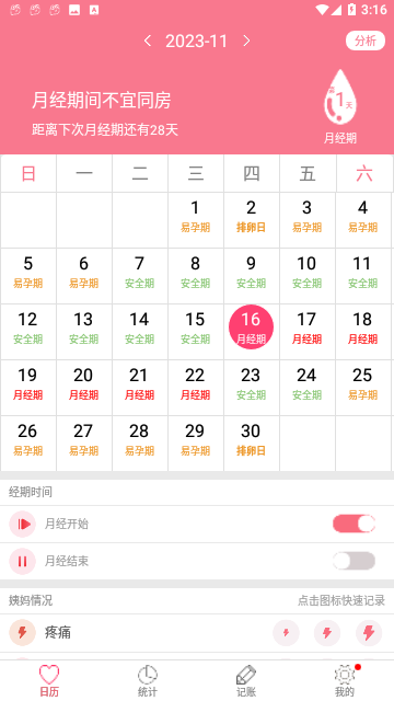 排卵期安全期日历免费版